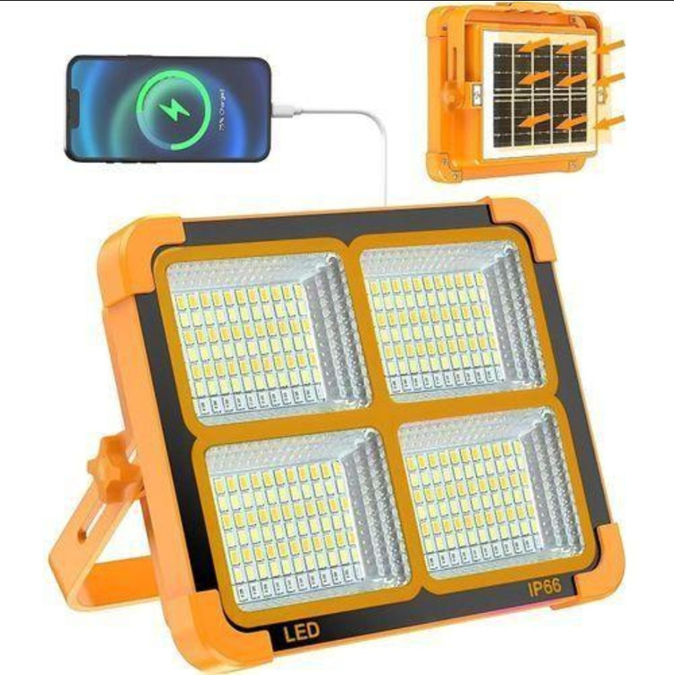 چراغ شارژی/پروژکتور خورشیدی قابل حمل PaLma مدل 1200W چهار پنل LED با باتری لیتیومی و IP66
